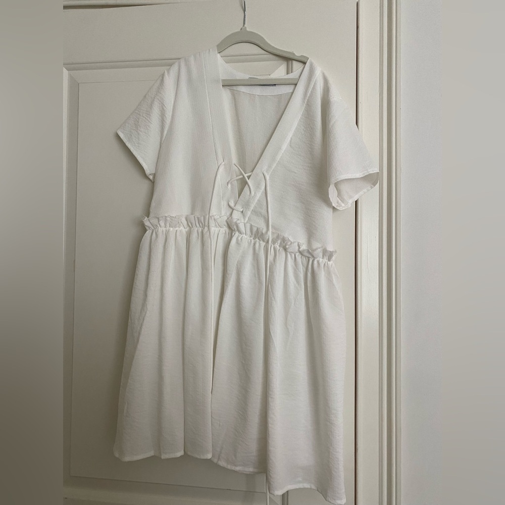 Princess Polly white shift dress with tie up detail